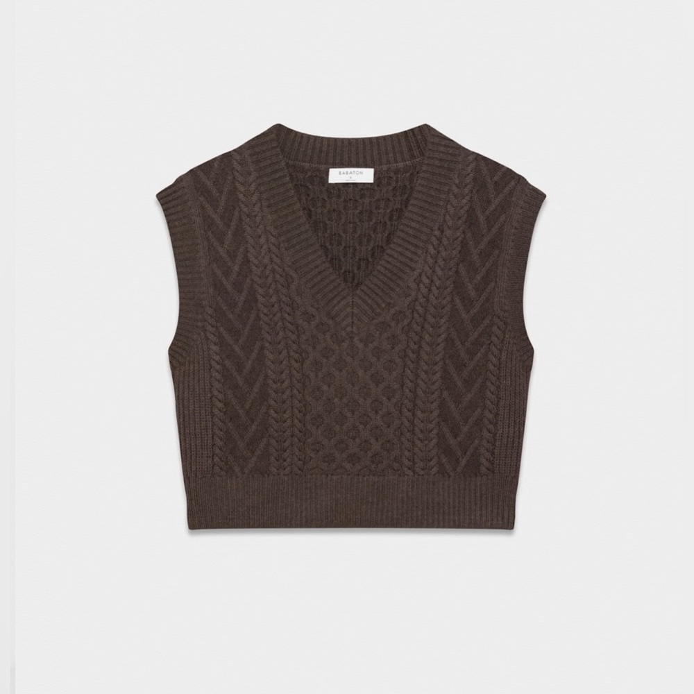 Babaton Women's Brown Cable-Knit V-Neck Sweater Vest